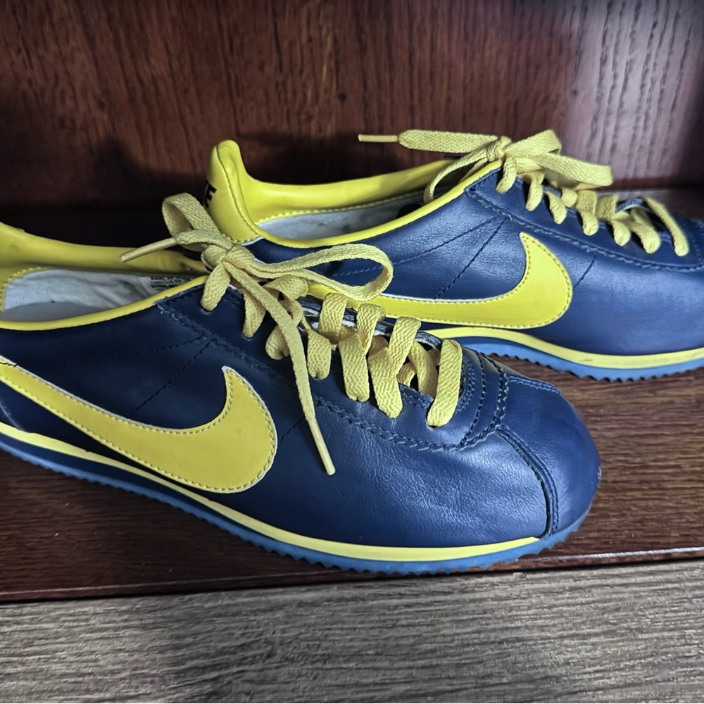 Custom made Buffalo Sabres Nike Cortez Navy and Yellow Classic Sneakers